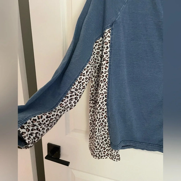 Minkas Denim & Leopard Print Blouse - Picture 2 of 5